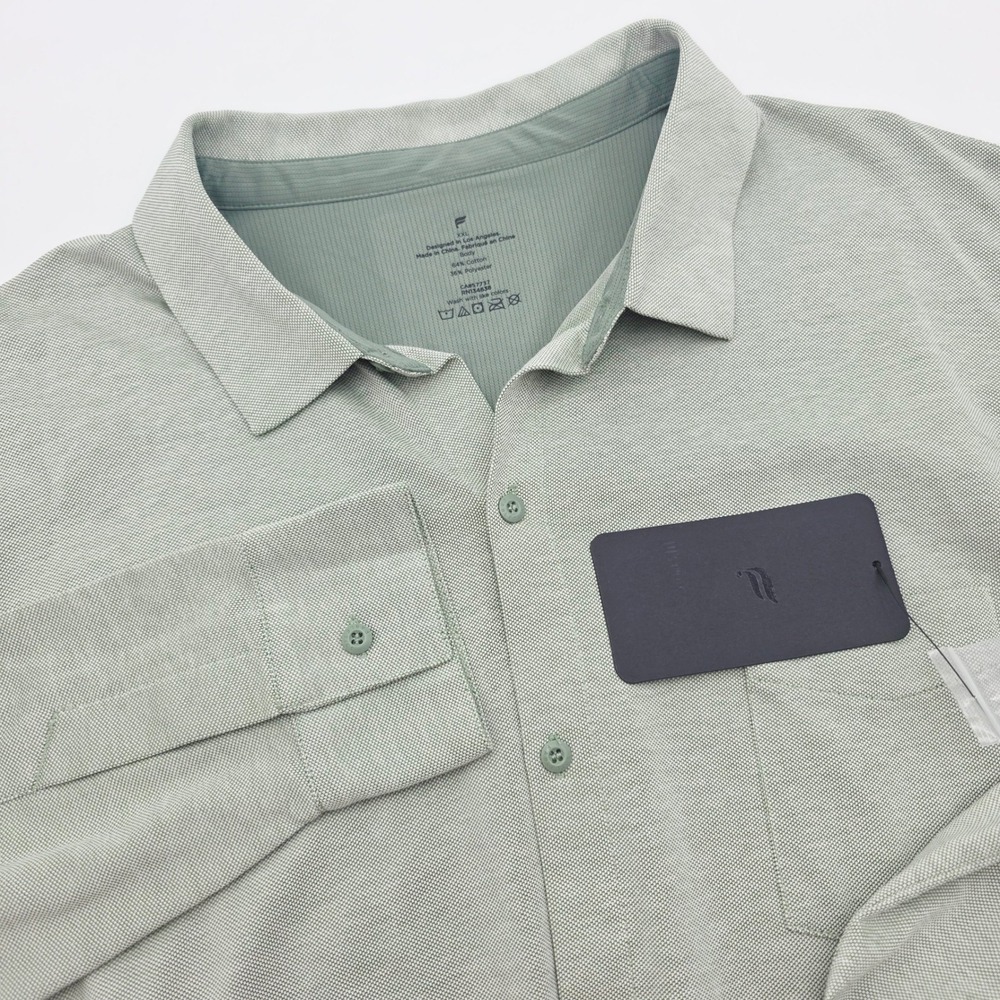 Fabletics The Dash Long Sleeve Button Up Shirt XXL Palm Leaf Heather Green Pique